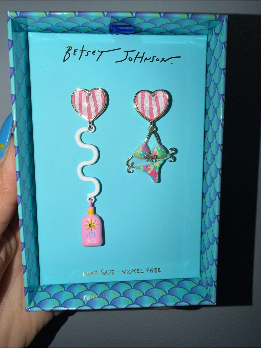 Betsey Johnson Pink Heart Dangle Kids Bikini & SPF Charm Earrings